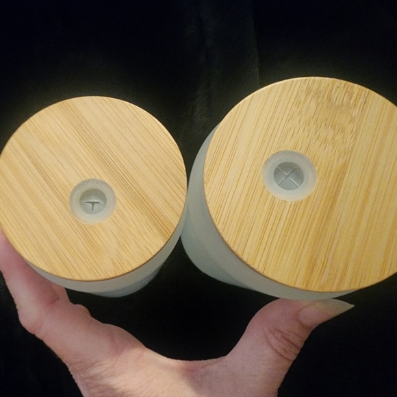 Frosted Glass 16oz Jars with Wooden Lids, NWT - Picture 2 of 3